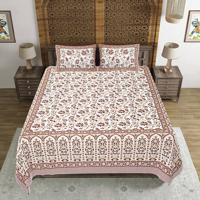 Rudra Bazaar Brown 210 TC Cotton Double King Bedsheet With 2 Pillow Covers Main Image