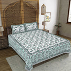Rudra Bazaar Sea Green 210 TC Cotton Double King Bedsheet With 2 Pillow Covers