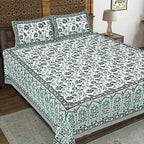 Rudra Bazaar Sea Green 210 TC Cotton Double King Bedsheet With 2 Pillow Covers