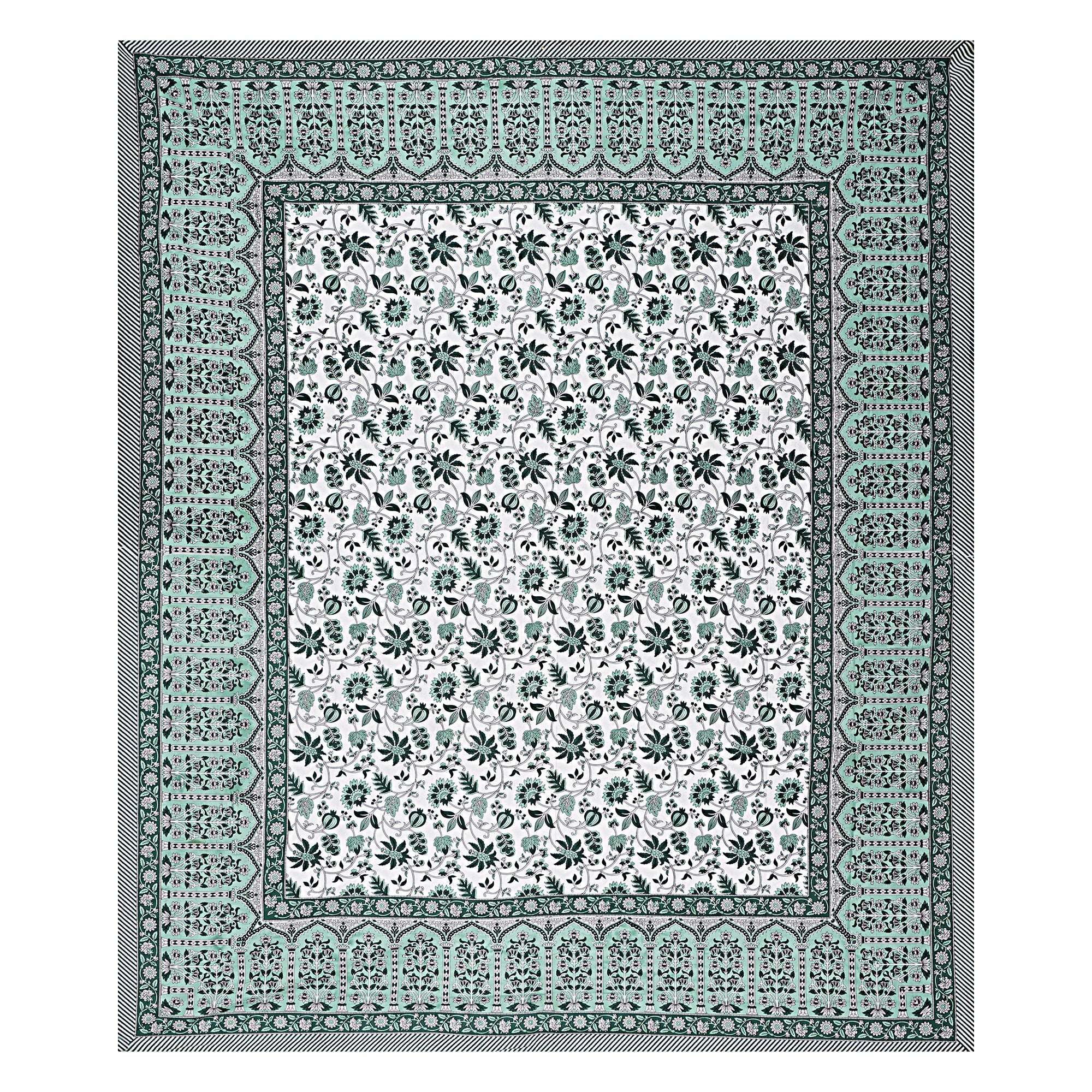 Rudra Bazaar Sea Green 210 TC Cotton Double King Bedsheet With 2 Pillow Covers