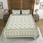 Rudra Bazaar Green 210 TC Cotton Double King Bedsheet With 2 Pillow Covers