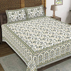 Rudra Bazaar Green 210 TC Cotton Double King Bedsheet With 2 Pillow Covers