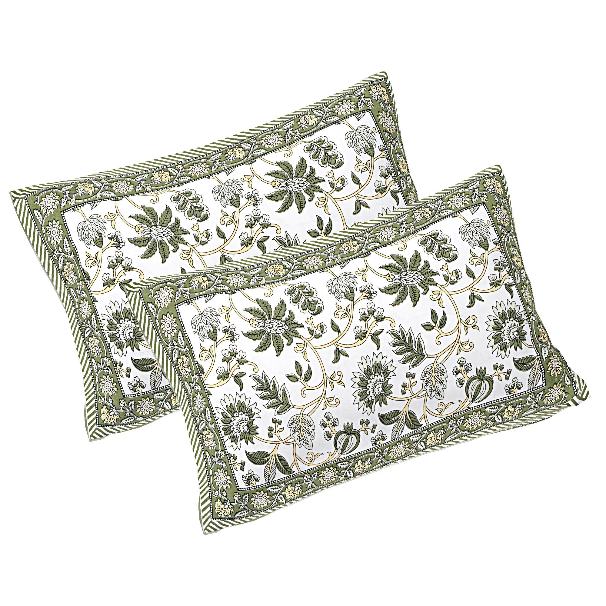 Rudra Bazaar Green 210 TC Cotton Double King Bedsheet With 2 Pillow Covers