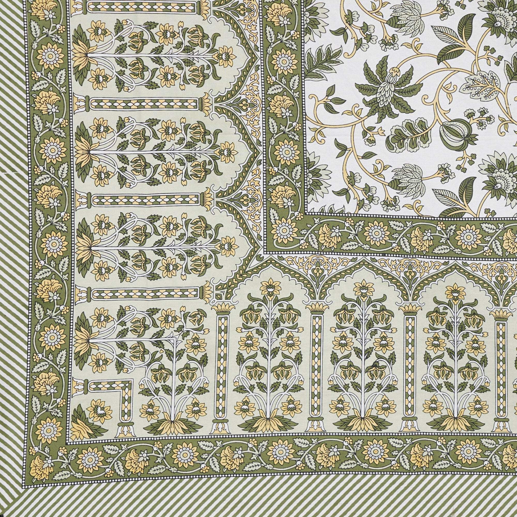 Rudra Bazaar Green 210 TC Cotton Double King Bedsheet With 2 Pillow Covers