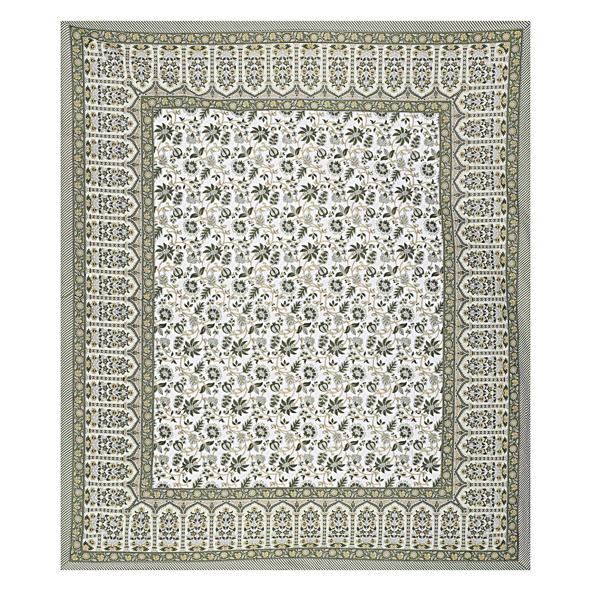 Rudra Bazaar Green 210 TC Cotton Double King Bedsheet With 2 Pillow Covers