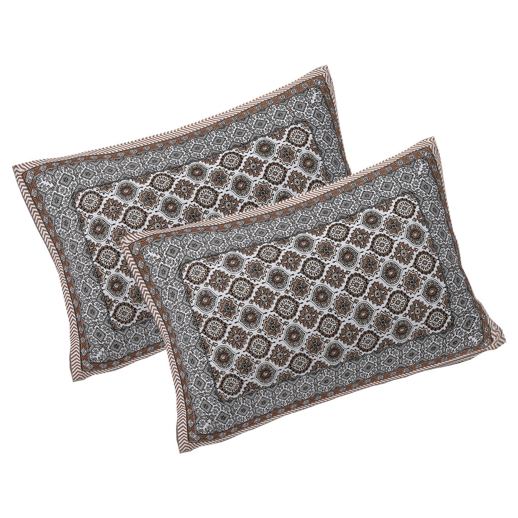 Rudra Bazaar Brown 210 TC Cotton Double King Bedsheet With 2 Pillow Covers