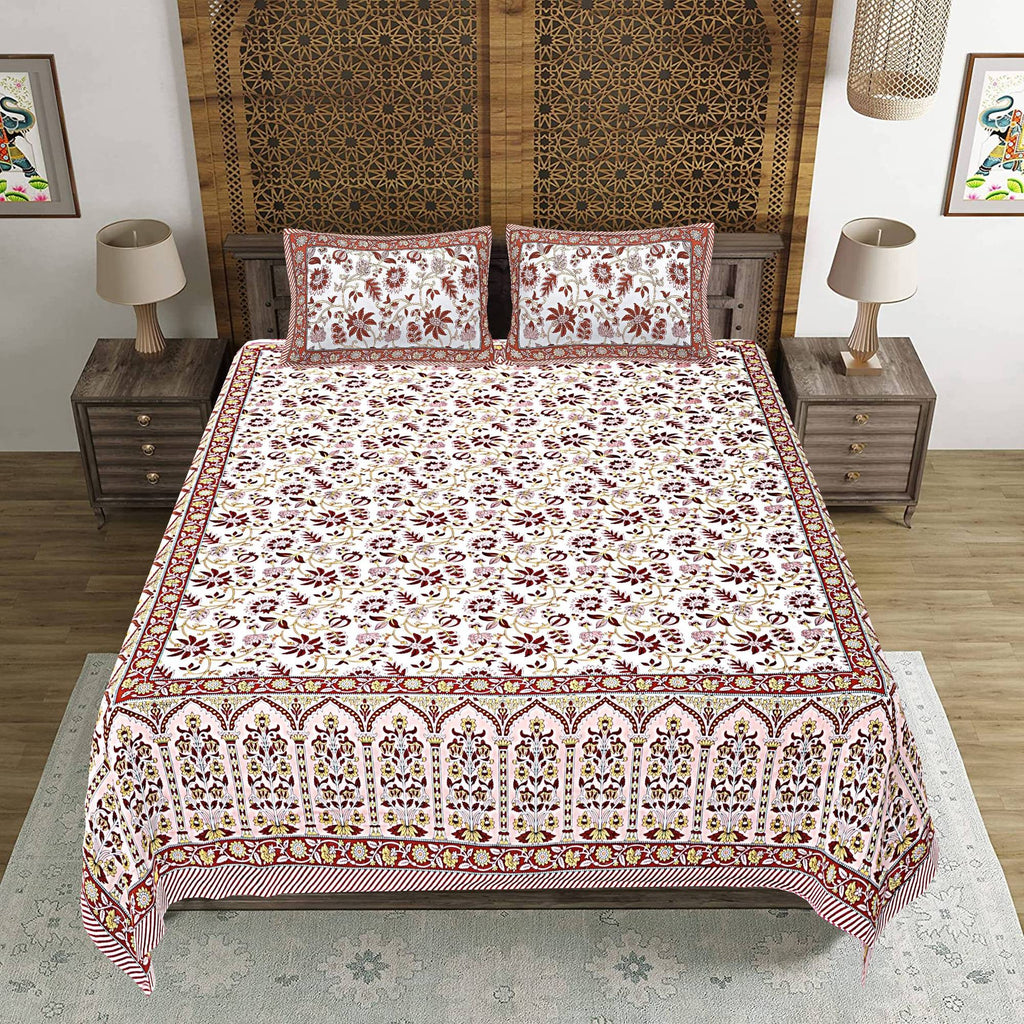Rudra Bazaar Peach 210 TC Cotton Double King Bedsheet With 2 Pillow Covers