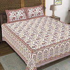 Rudra Bazaar Peach 210 TC Cotton Double King Bedsheet With 2 Pillow Covers