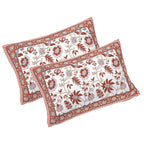 Rudra Bazaar Peach 210 TC Cotton Double King Bedsheet With 2 Pillow Covers