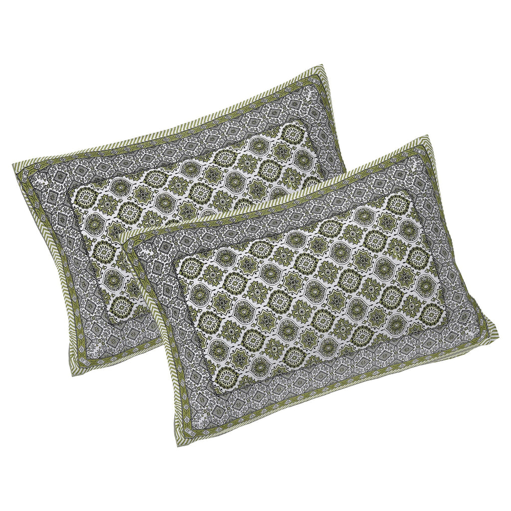 Rudra Bazaar Green 210 TC Cotton Double King Bedsheet With 2 Pillow Covers