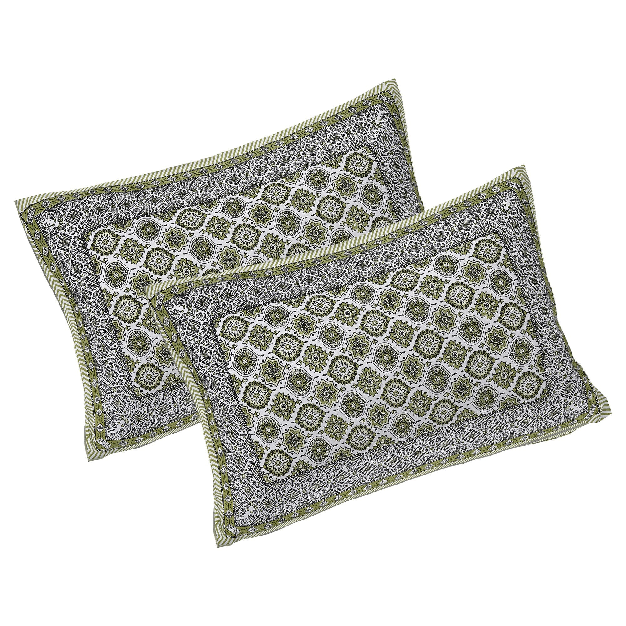 Rudra Bazaar Green 210 TC Cotton Double King Bedsheet With 2 Pillow Covers