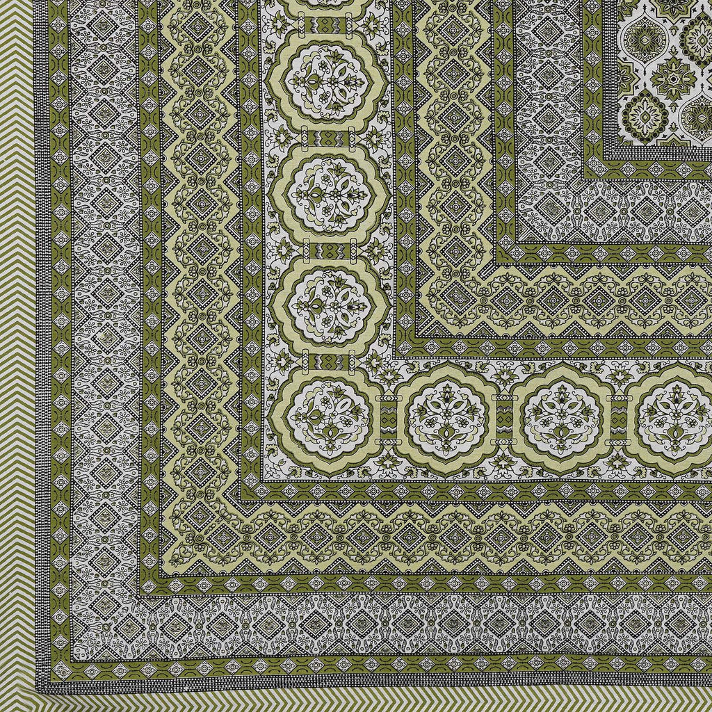 Rudra Bazaar Green 210 TC Cotton Double King Bedsheet With 2 Pillow Covers