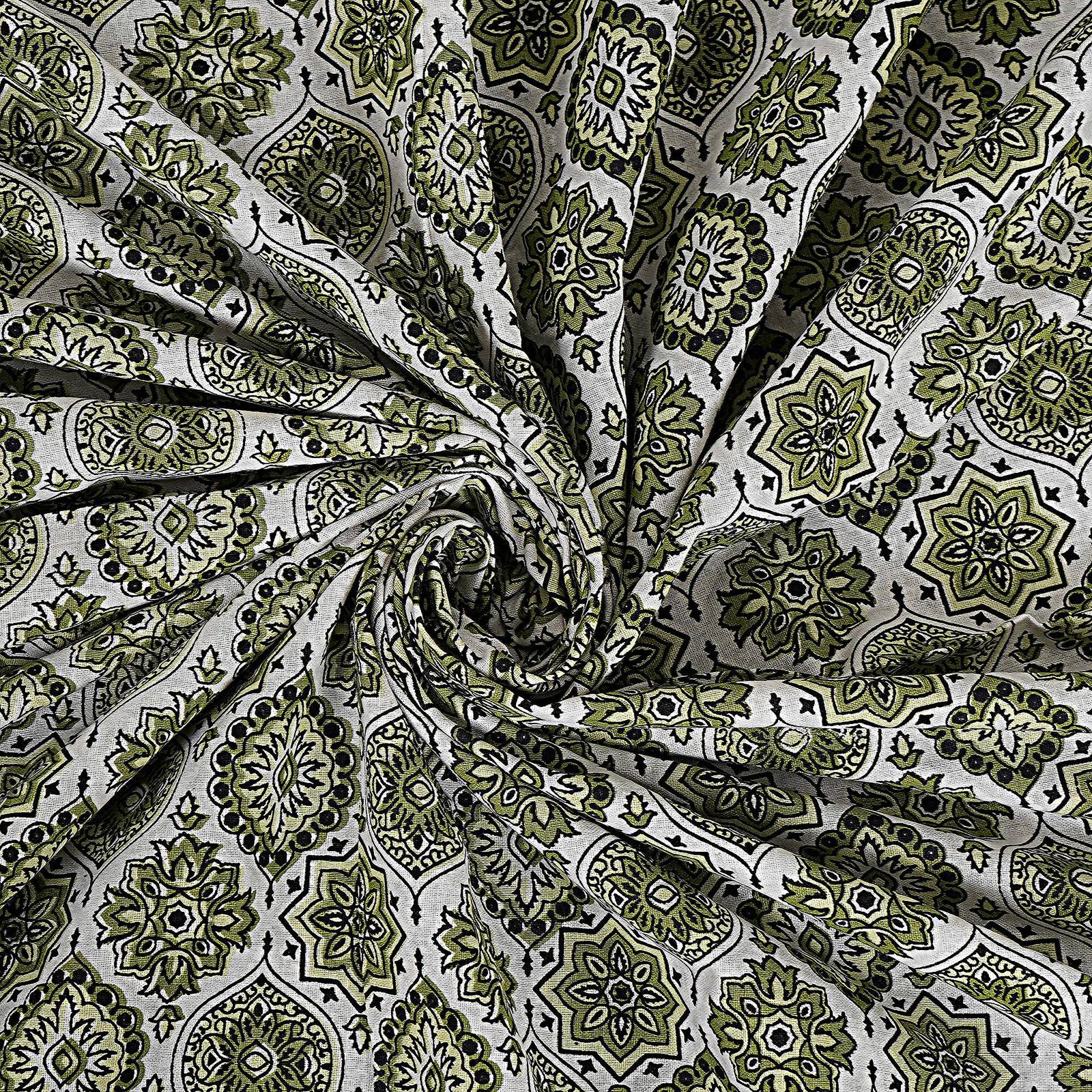 Rudra Bazaar Green 210 TC Cotton Double King Bedsheet With 2 Pillow Covers