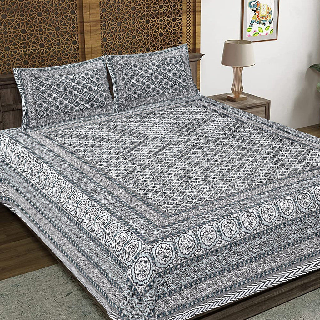 Rudra Bazaar Grey 210 TC Cotton Double King Bedsheet With 2 Pillow Covers