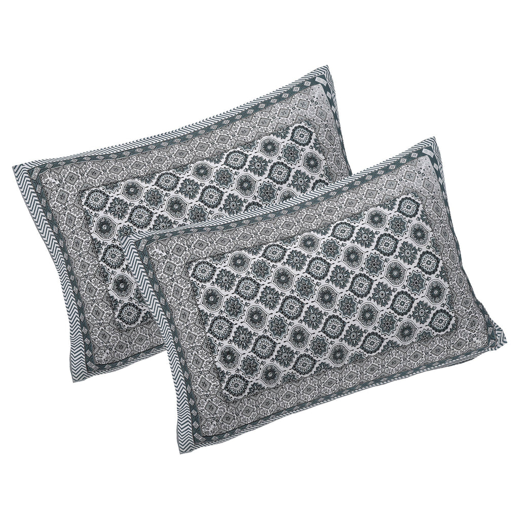 Rudra Bazaar Grey 210 TC Cotton Double King Bedsheet With 2 Pillow Covers