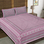 Rudra Bazaar Pink 210 TC Cotton Double King Bedsheet With 2 Pillow Covers