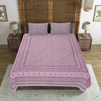 Rudra Bazaar Pink 210 TC Cotton Double King Bedsheet With 2 Pillow Covers