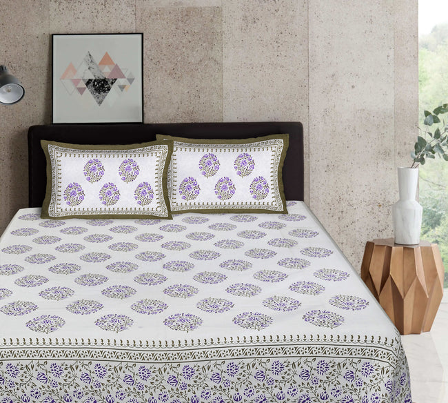 Rudra Bazaar Sea Green 210 TC Cotton Double King Bedsheet With 2 Pillow Covers Main Image