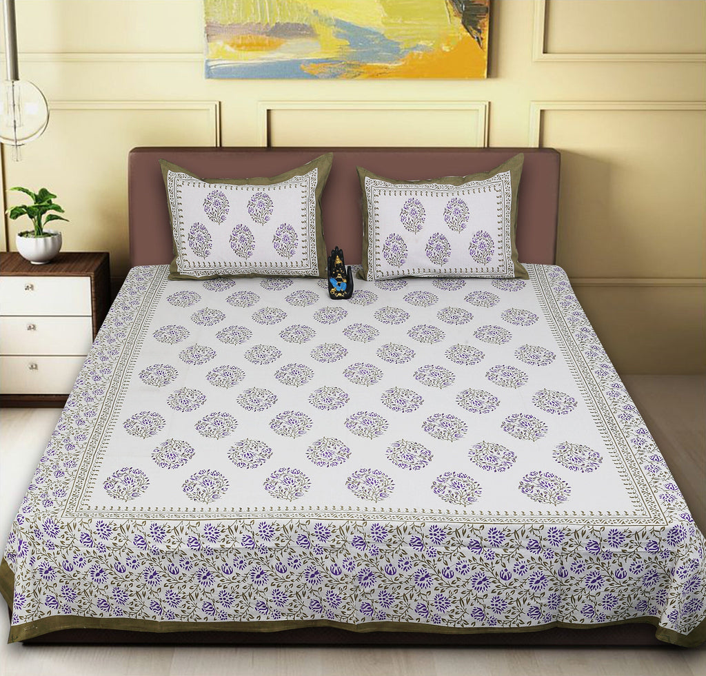 Rudra Bazaar Sea Green 210 TC Cotton Double King Bedsheet With 2 Pillow Covers