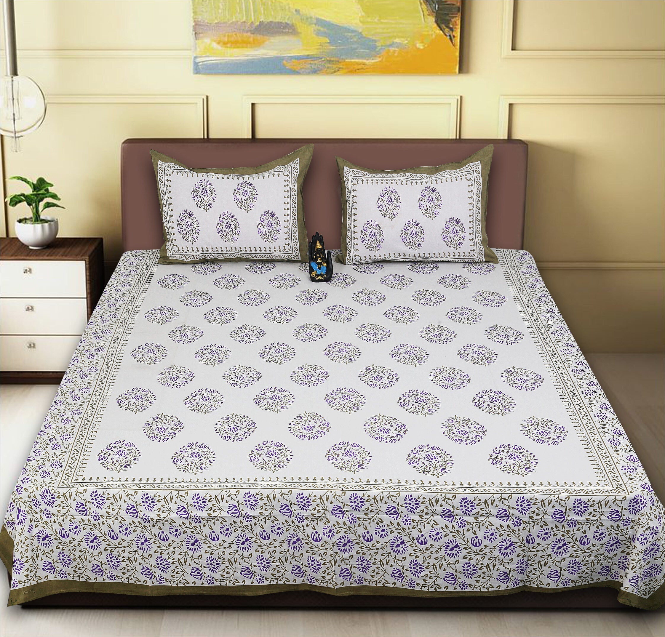 Rudra Bazaar Sea Green 210 TC Cotton Double King Bedsheet With 2 Pillow Covers