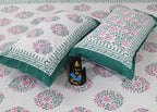 Rudra Bazaar Sea Green 210 TC Cotton Double King Bedsheet With 2 Pillow Covers