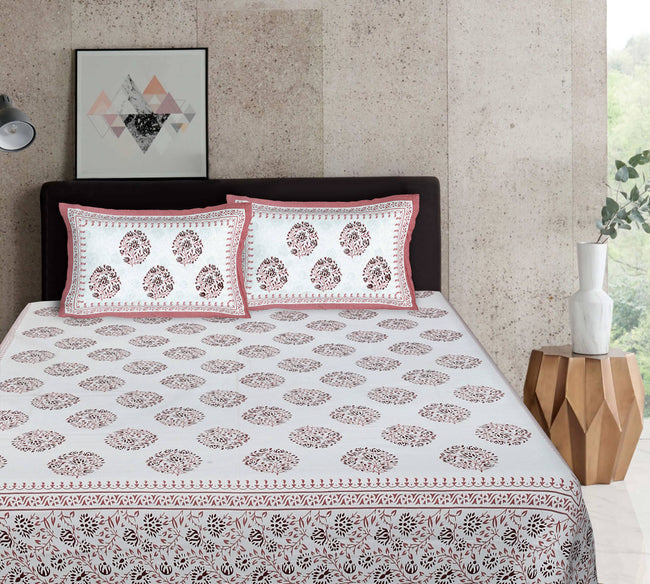 Rudra Bazaar Pink 210 TC Cotton Double King Bedsheet With 2 Pillow Covers Main Image