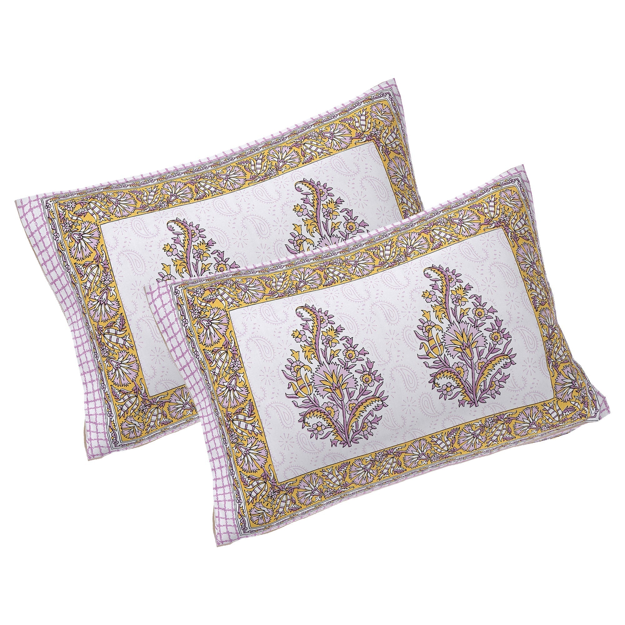Rudra Bazaar Purple Gold 210 TC Cotton Double King Bedsheet With 2 Pillow Covers