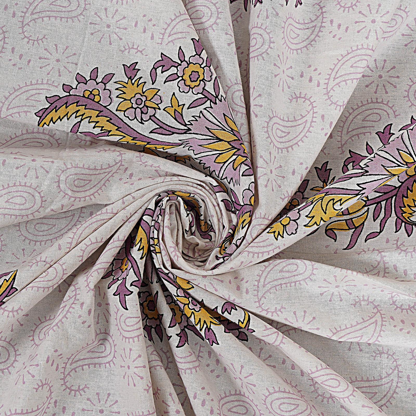 Rudra Bazaar Purple Gold 210 TC Cotton Double King Bedsheet With 2 Pillow Covers