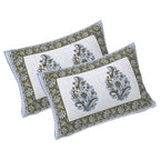 Rudra Bazaar Blue Green 210 TC Cotton Double King Bedsheet With 2 Pillow Covers