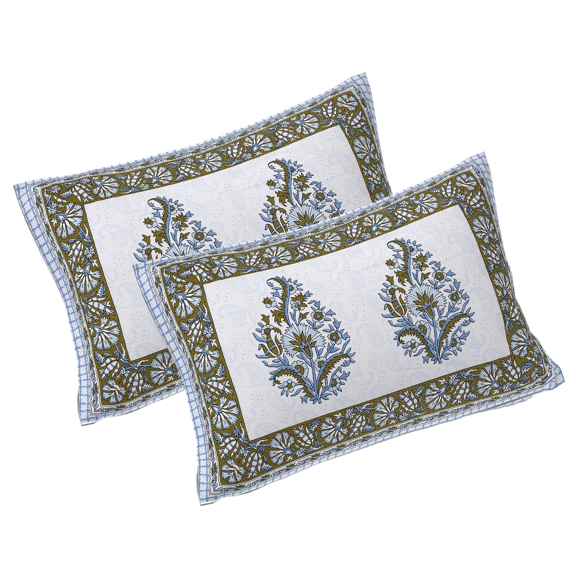 Rudra Bazaar Blue Green 210 TC Cotton Double King Bedsheet With 2 Pillow Covers