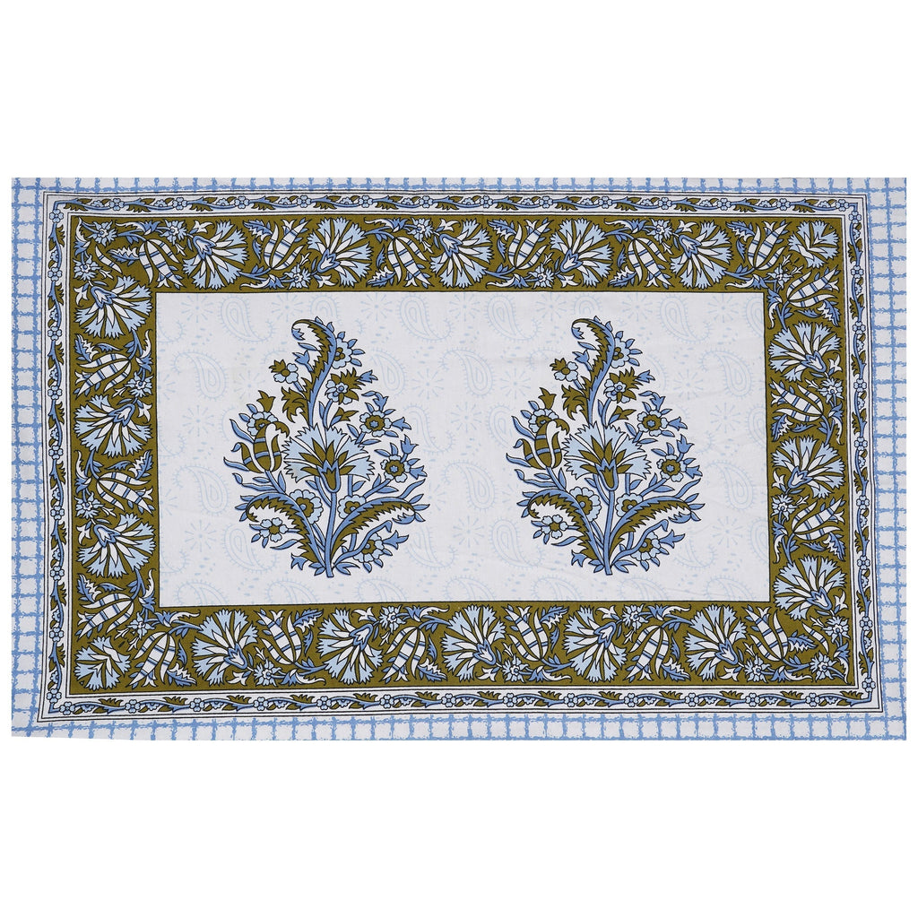 Rudra Bazaar Blue Green 210 TC Cotton Double King Bedsheet With 2 Pillow Covers