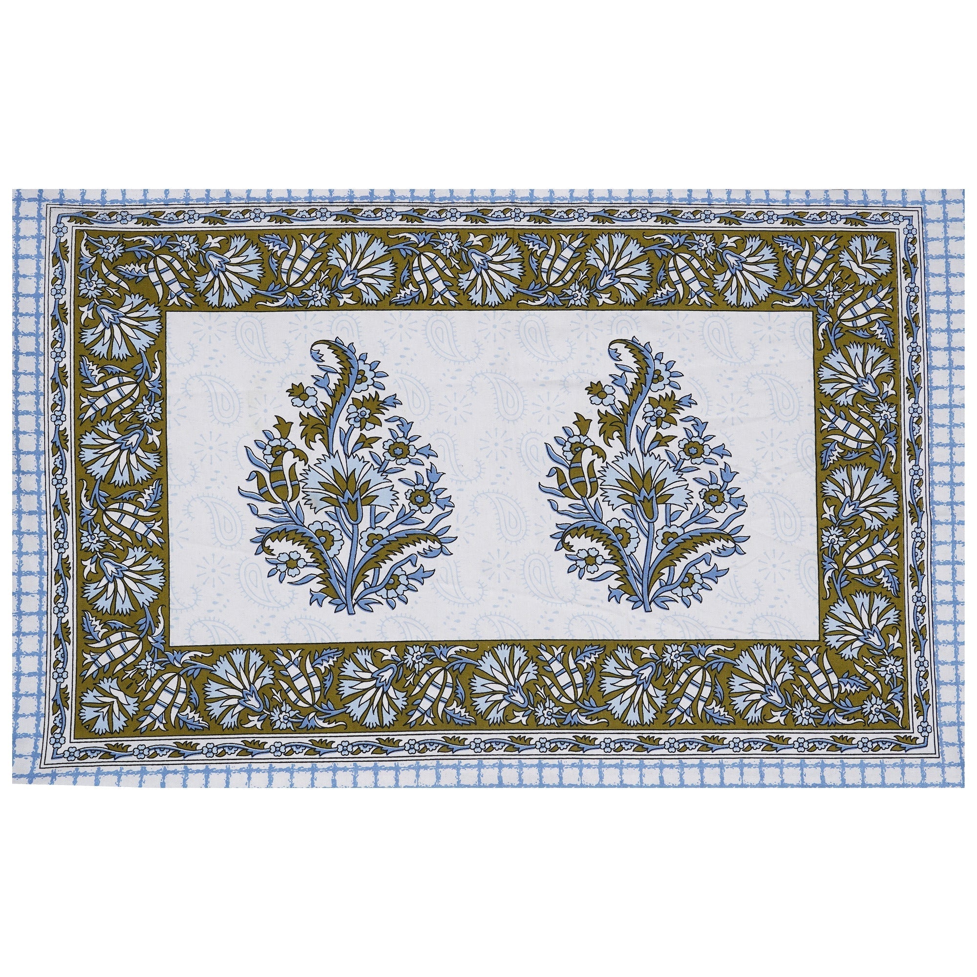 Rudra Bazaar Blue Green 210 TC Cotton Double King Bedsheet With 2 Pillow Covers