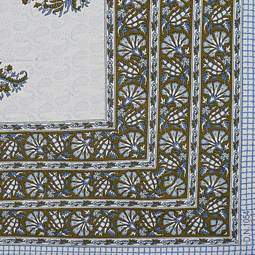 Rudra Bazaar Blue Green 210 TC Cotton Double King Bedsheet With 2 Pillow Covers