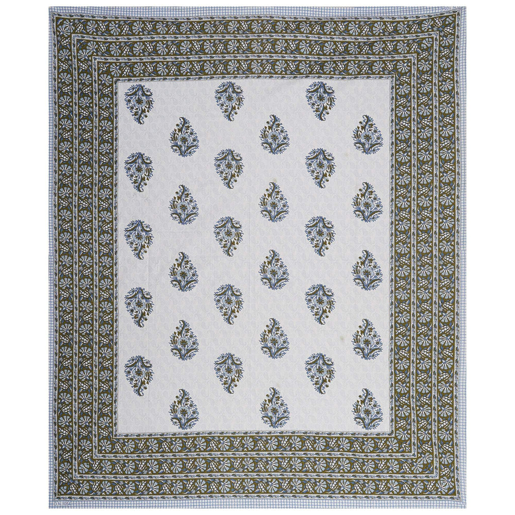 Rudra Bazaar Blue Green 210 TC Cotton Double King Bedsheet With 2 Pillow Covers