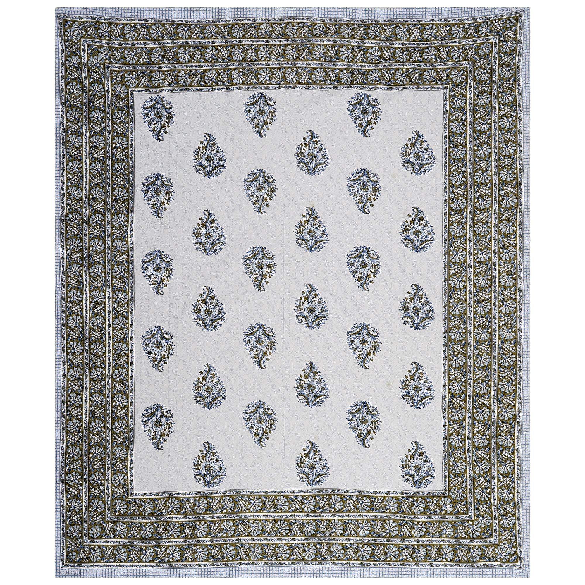 Rudra Bazaar Blue Green 210 TC Cotton Double King Bedsheet With 2 Pillow Covers