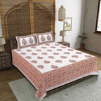 Rudra Bazaar Orange 210 TC Cotton Double King Bedsheet With 2 Pillow Covers