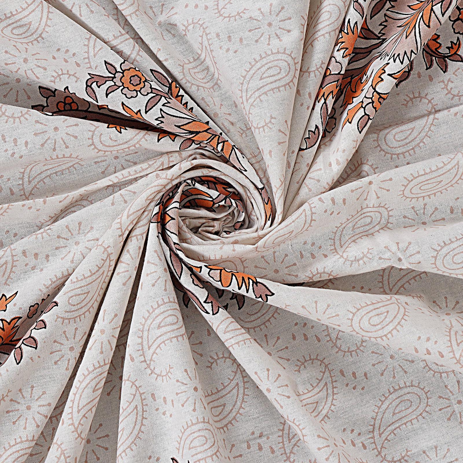 Rudra Bazaar Orange 210 TC Cotton Double King Bedsheet With 2 Pillow Covers