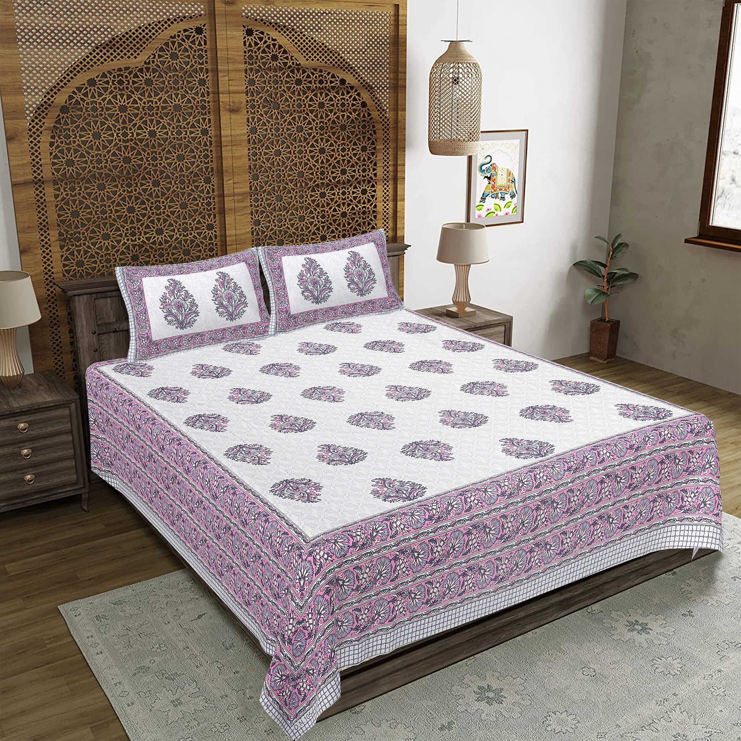 Rudra Bazaar Purple 210 TC Cotton Double King Bedsheet With 2 Pillow Covers