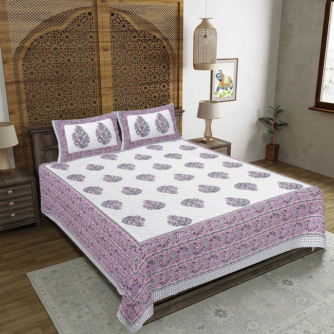 Rudra Bazaar Purple 210 TC Cotton Double King Bedsheet With 2 Pillow Covers Hover Image