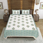 Rudra Bazaar Green 210 TC Cotton Double King Bedsheet With 2 Pillow Covers
