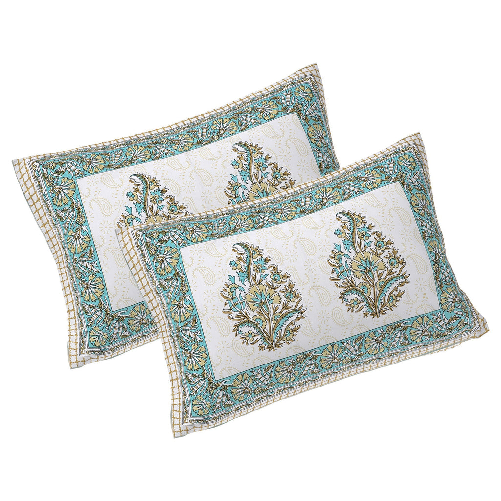 Rudra Bazaar Green 210 TC Cotton Double King Bedsheet With 2 Pillow Covers