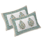 Rudra Bazaar Green 210 TC Cotton Double King Bedsheet With 2 Pillow Covers