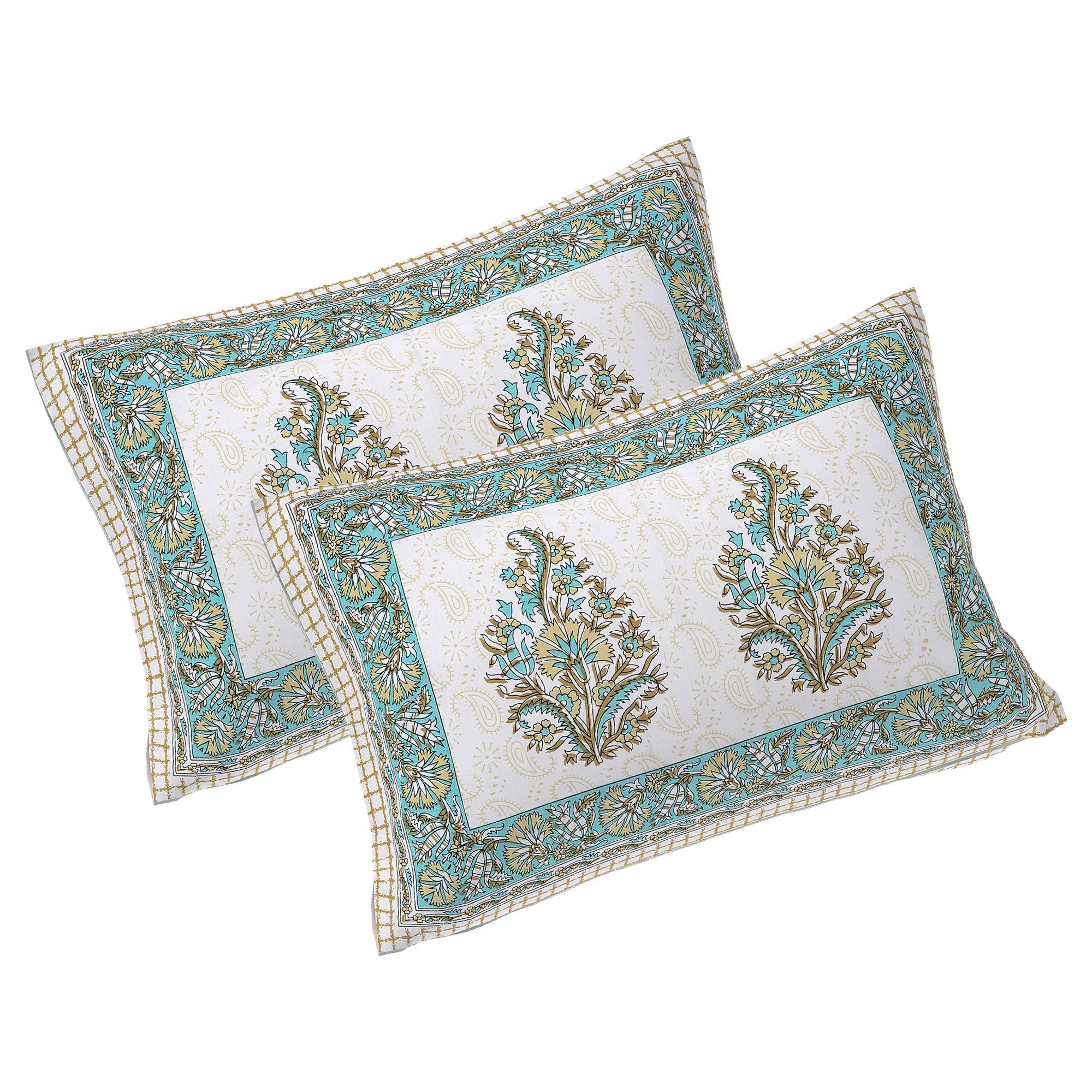 Rudra Bazaar Green 210 TC Cotton Double King Bedsheet With 2 Pillow Covers