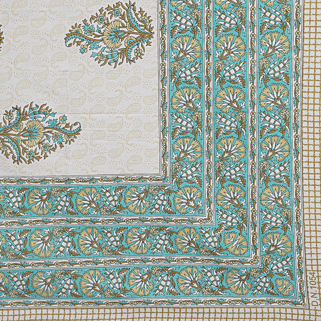 Rudra Bazaar Green 210 TC Cotton Double King Bedsheet With 2 Pillow Covers