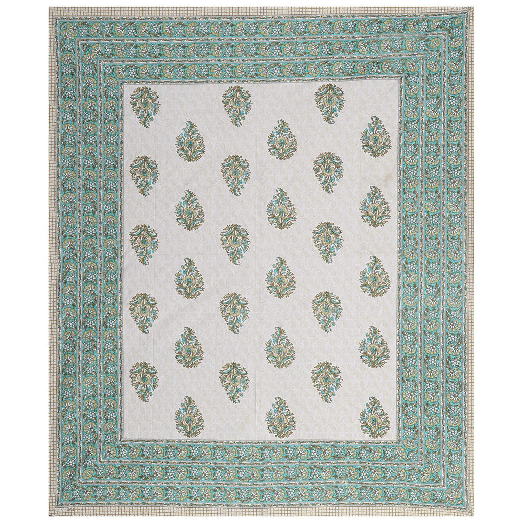 Rudra Bazaar Green 210 TC Cotton Double King Bedsheet With 2 Pillow Covers