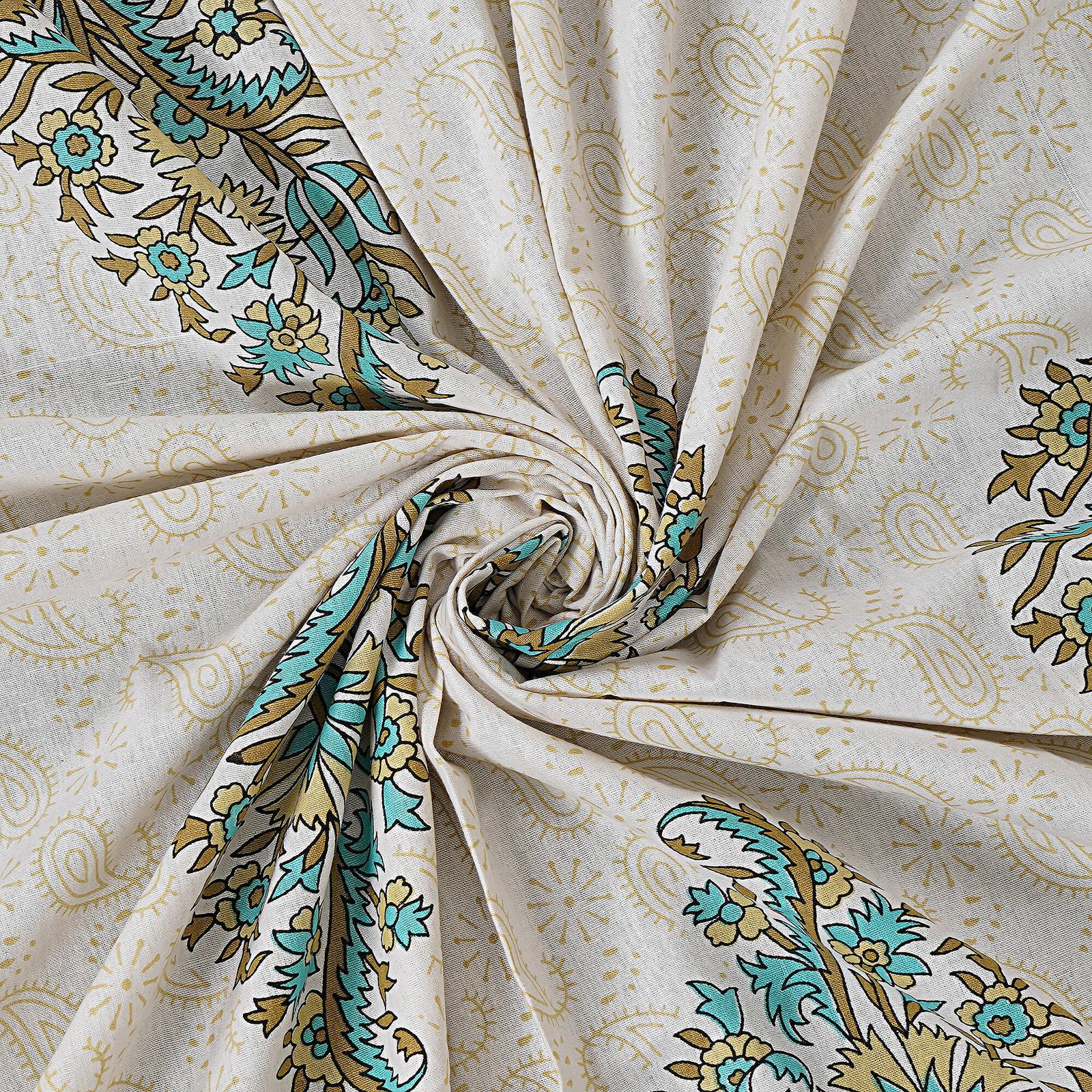 Rudra Bazaar Green 210 TC Cotton Double King Bedsheet With 2 Pillow Covers