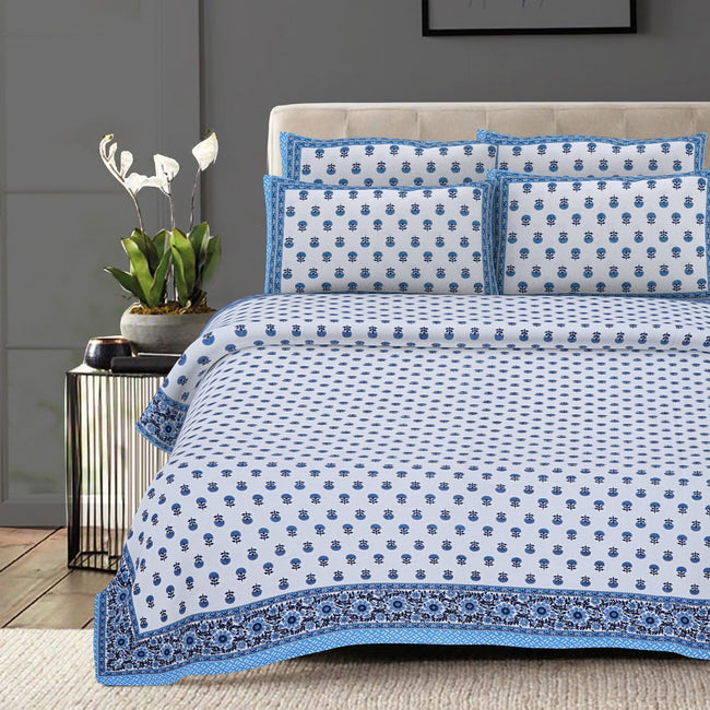 Rudra Bazaar Blue 210 TC Cotton Double King Bedsheet With 2 Pillow Covers Main Image