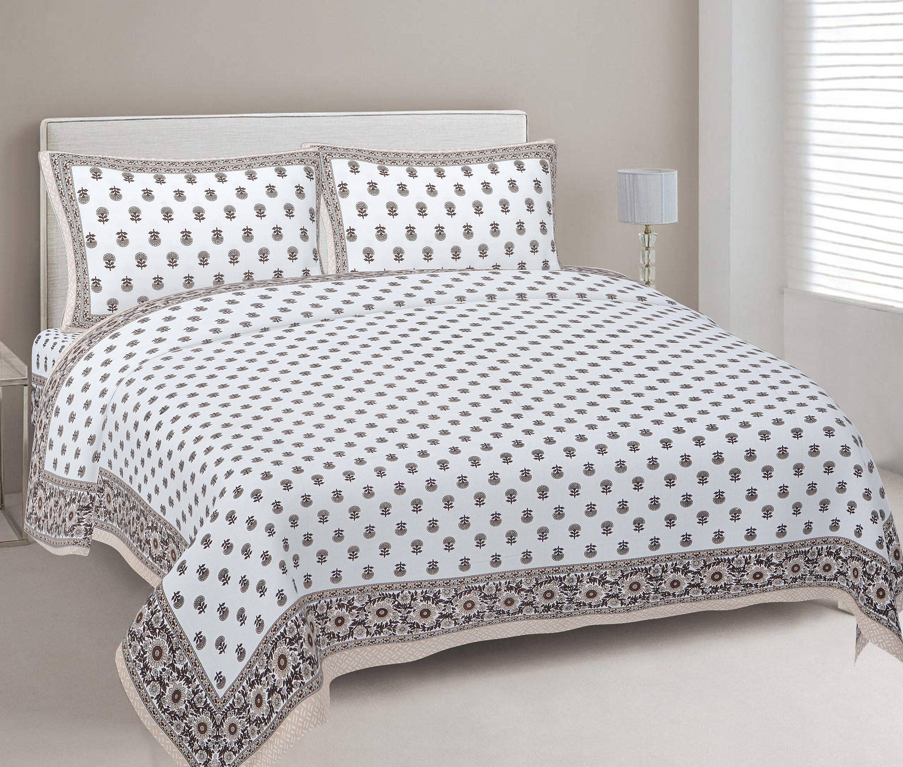 Rudra Bazaar Brown 210 TC Cotton Double King Bedsheet With 2 Pillow Covers