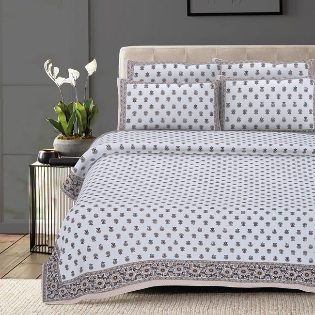 Rudra Bazaar Brown 210 TC Cotton Double King Bedsheet With 2 Pillow Covers Main Image