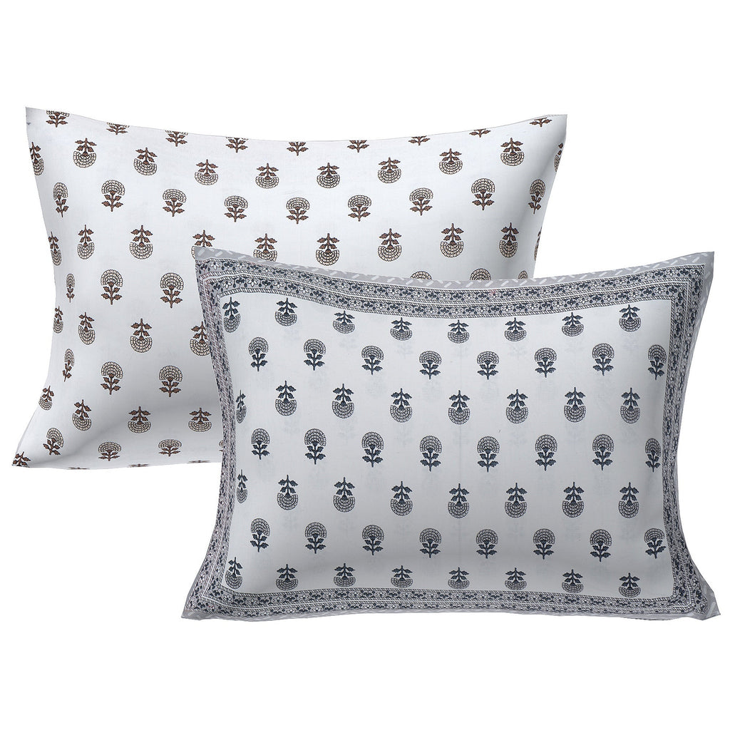 Rudra Bazaar Grey 210 TC Cotton Double King Bedsheet With 2 Pillow Covers